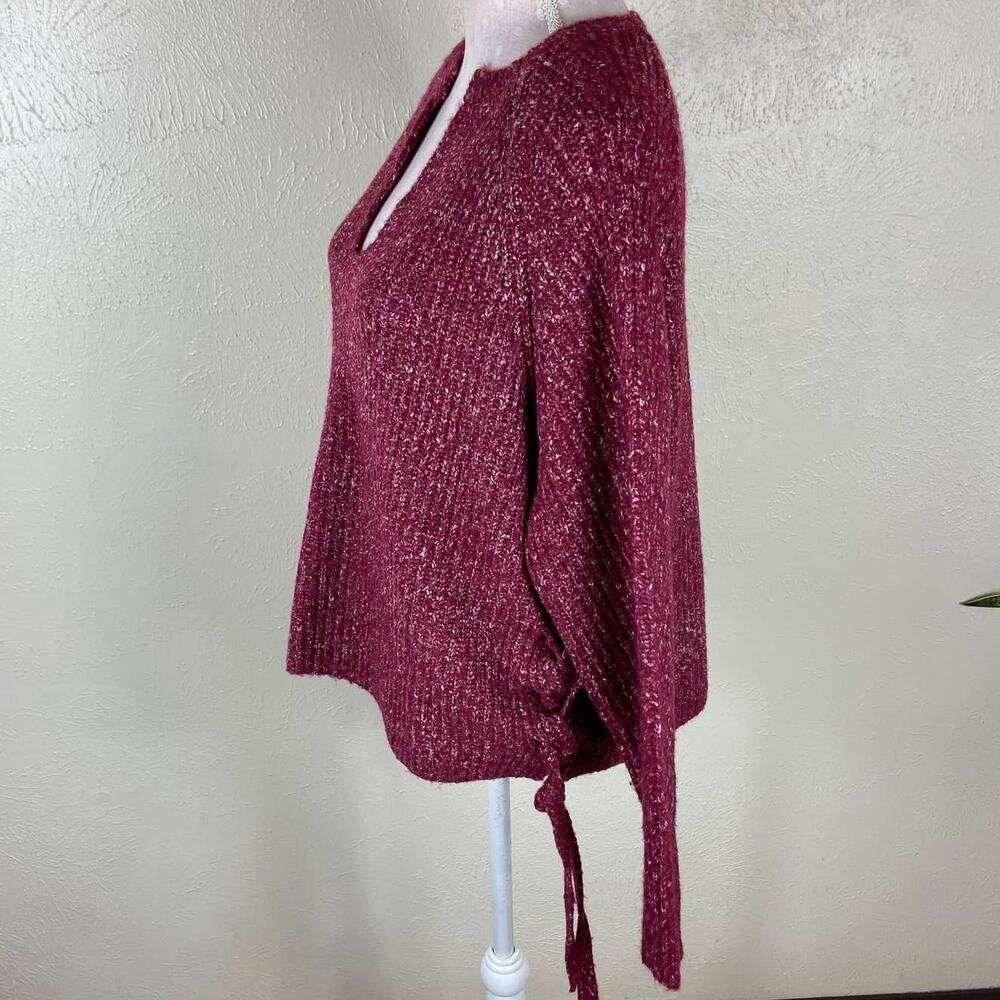 John + Jenn Marled Chunky Knit Sweater Size M Cranberry Burgundy Lace Up Sides - Picture 5 of 9